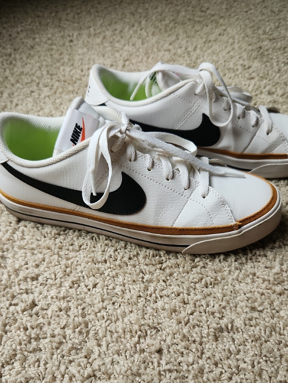 Nike Court Legacy Next Nature white sneakers with desert ochre trim